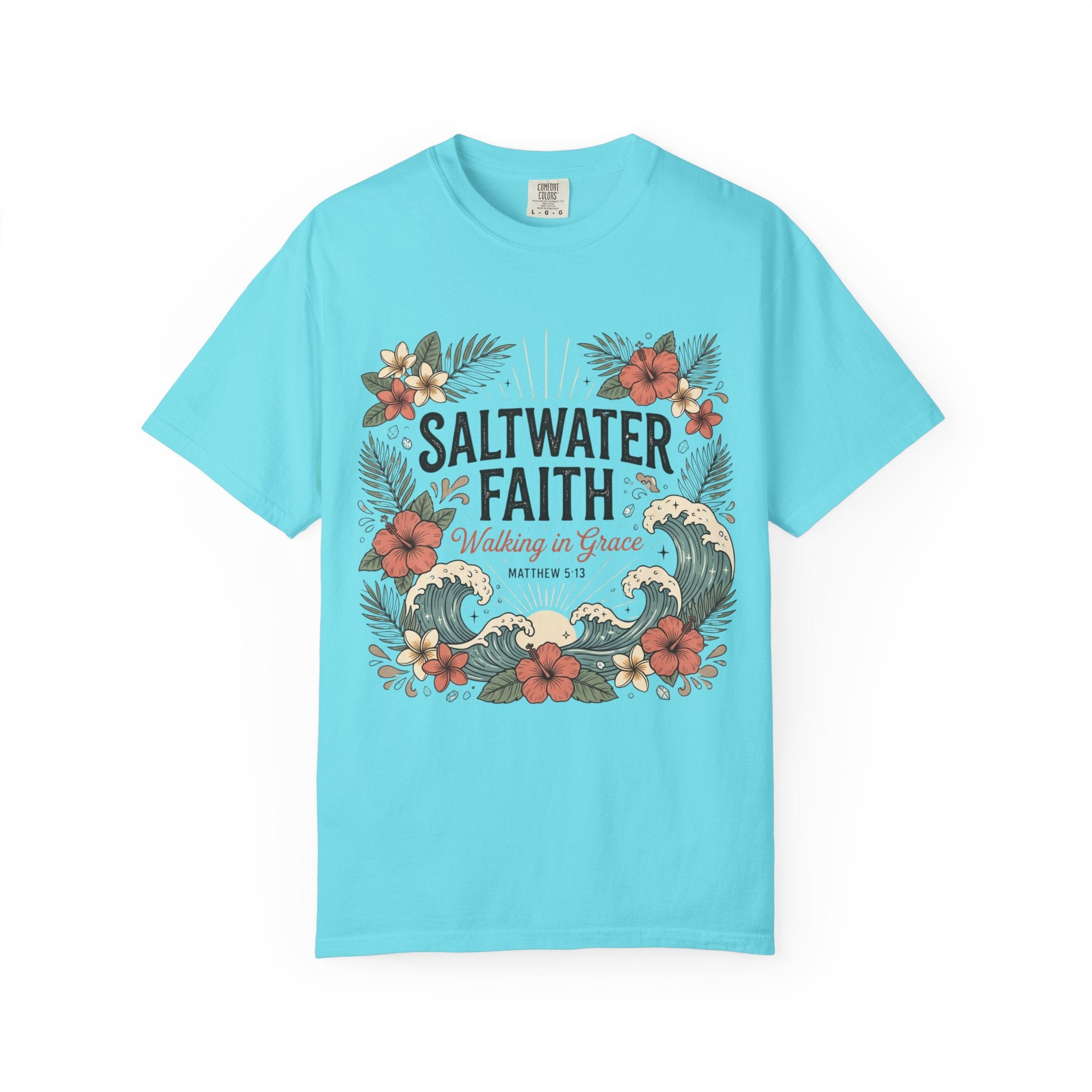 Saltwater Faith T-Shirt — 'Walking in Grace' Floral Surf Christian Tee