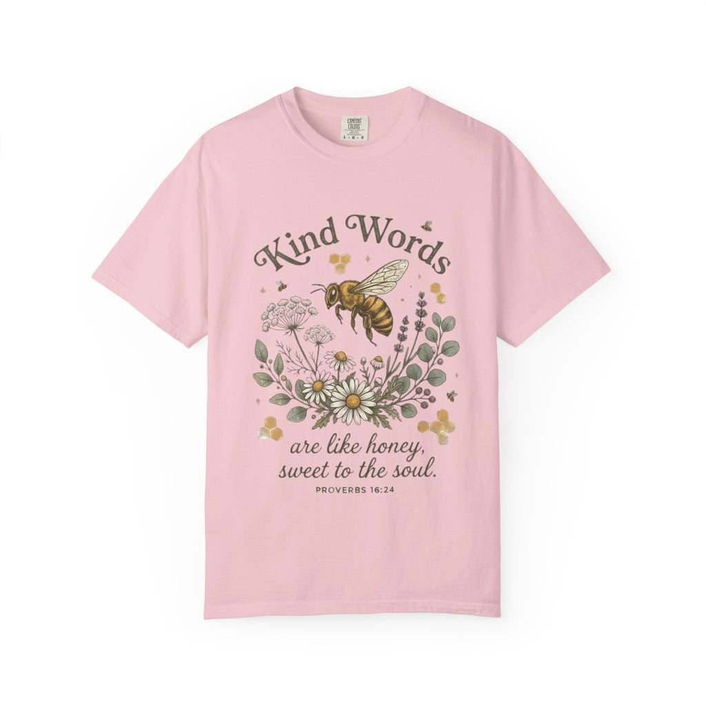 Kind Words Bee T-Shirt — "Kind Words are like honey, sweet to the soul" Floral Christian Tee