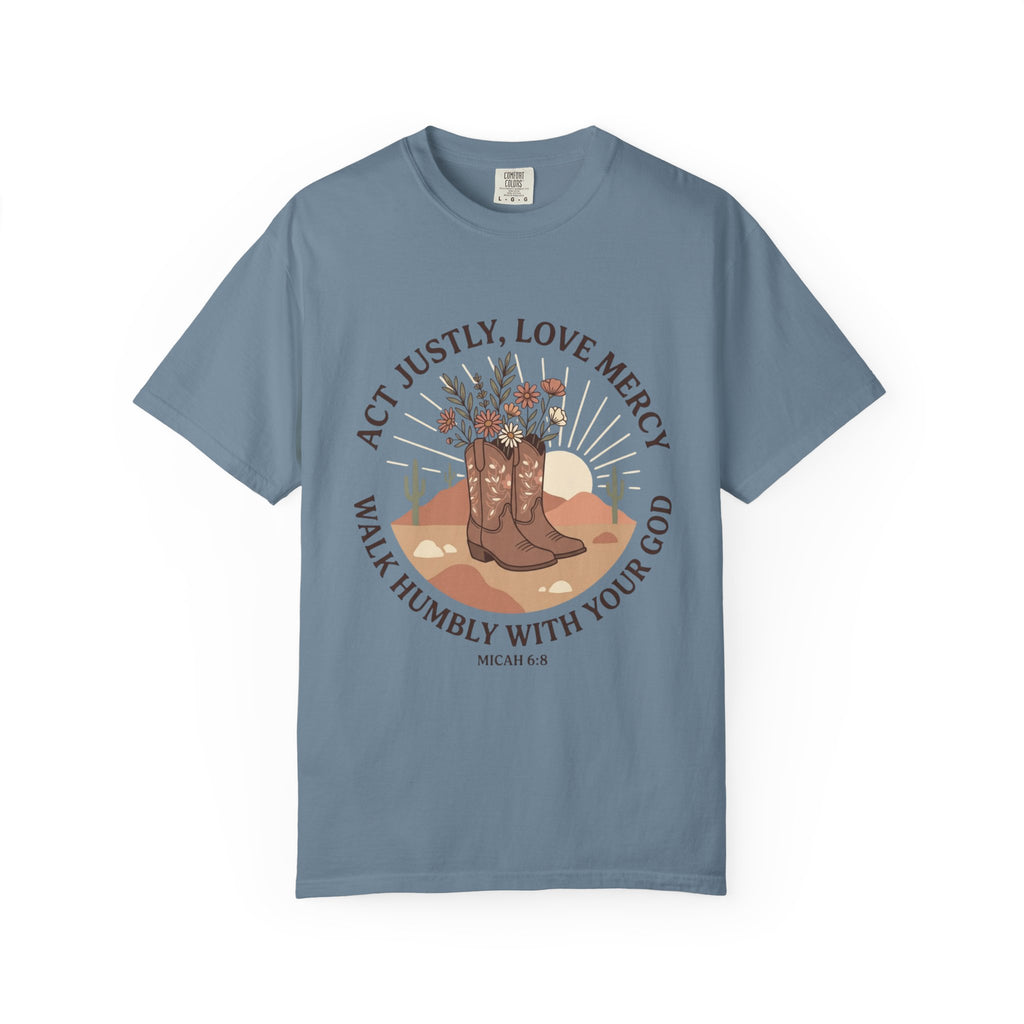 Faithful Cowgirl T-Shirt — “Act Justly, Love Mercy” Micah 6:8 Christian Tee