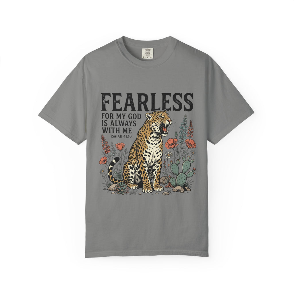 Fearless Leopard Christian T-Shirt — "For My God is Always With Me" Inspirational Tee