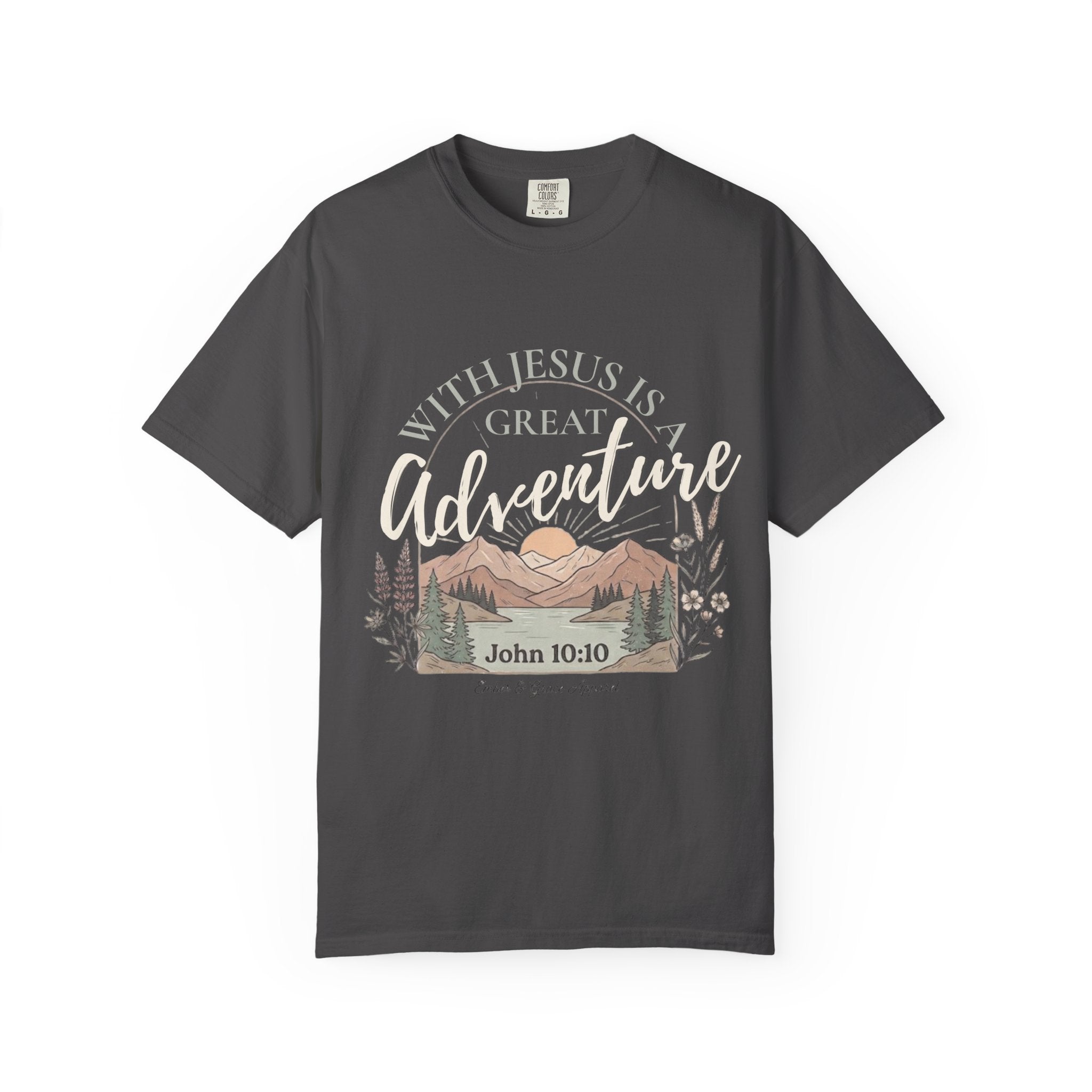 Adventure Faith T-Shirt — "With Jesus is a Great Adventure" John 10:10 Christian Tee