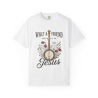 Christian Banjo T-Shirt — “What a Friend We Have in Jesus” Floral Gospel Tee