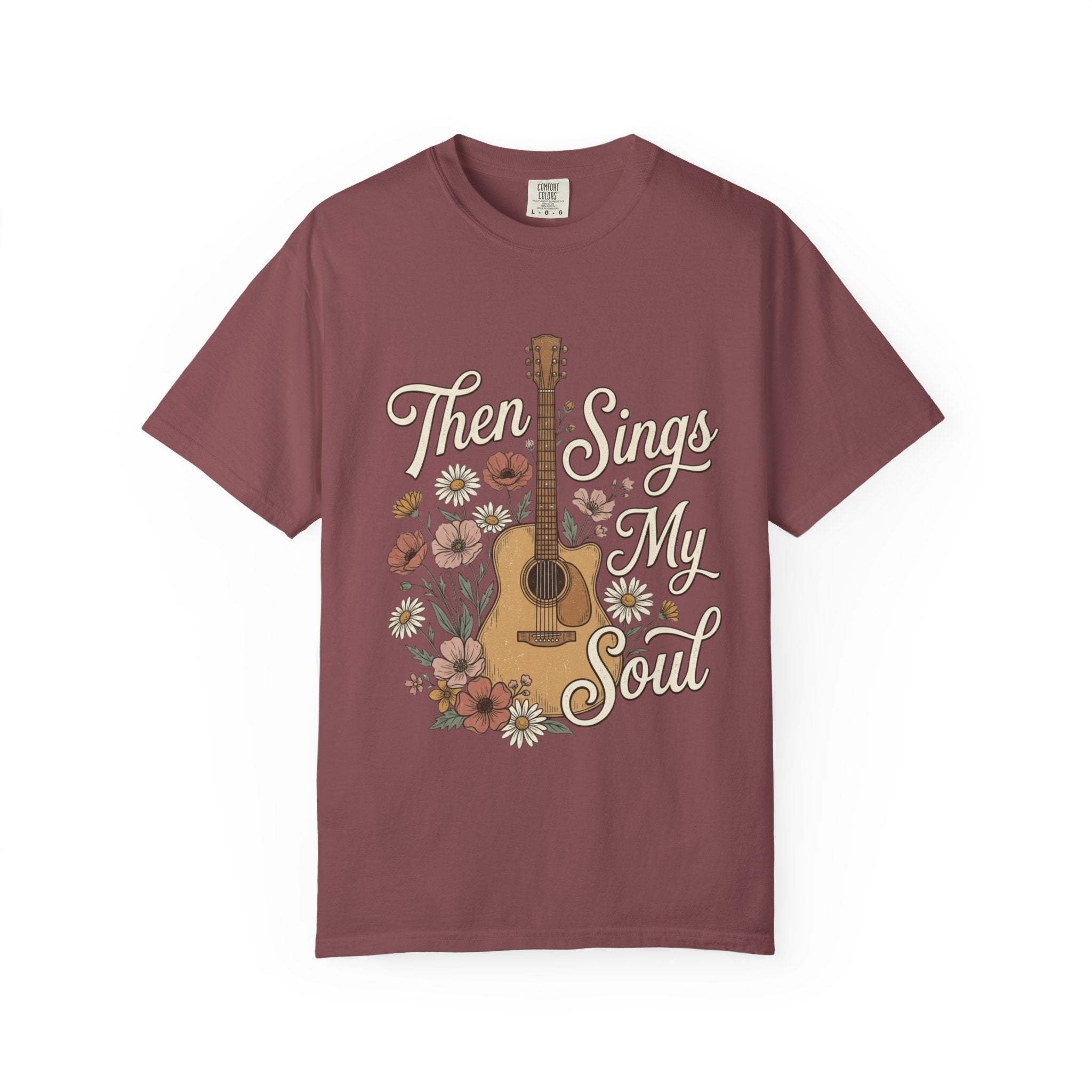 Then Sings My Soul Guitar T-Shirt — Floral Acoustic Music Tee