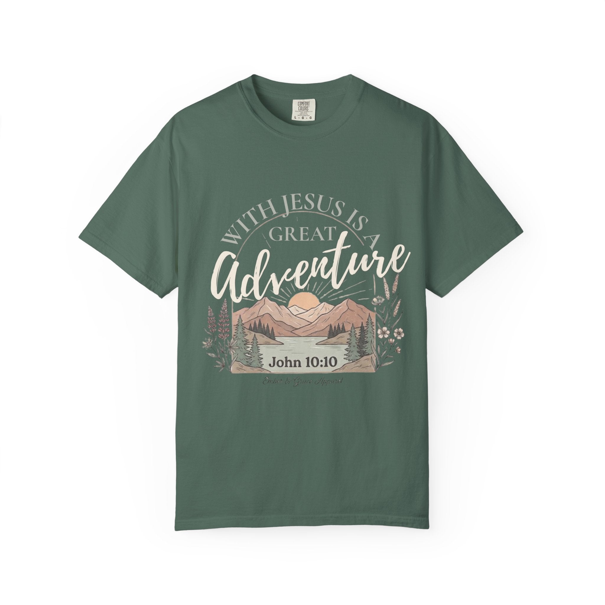 Adventure Faith T-Shirt — "With Jesus is a Great Adventure" John 10:10 Christian Tee