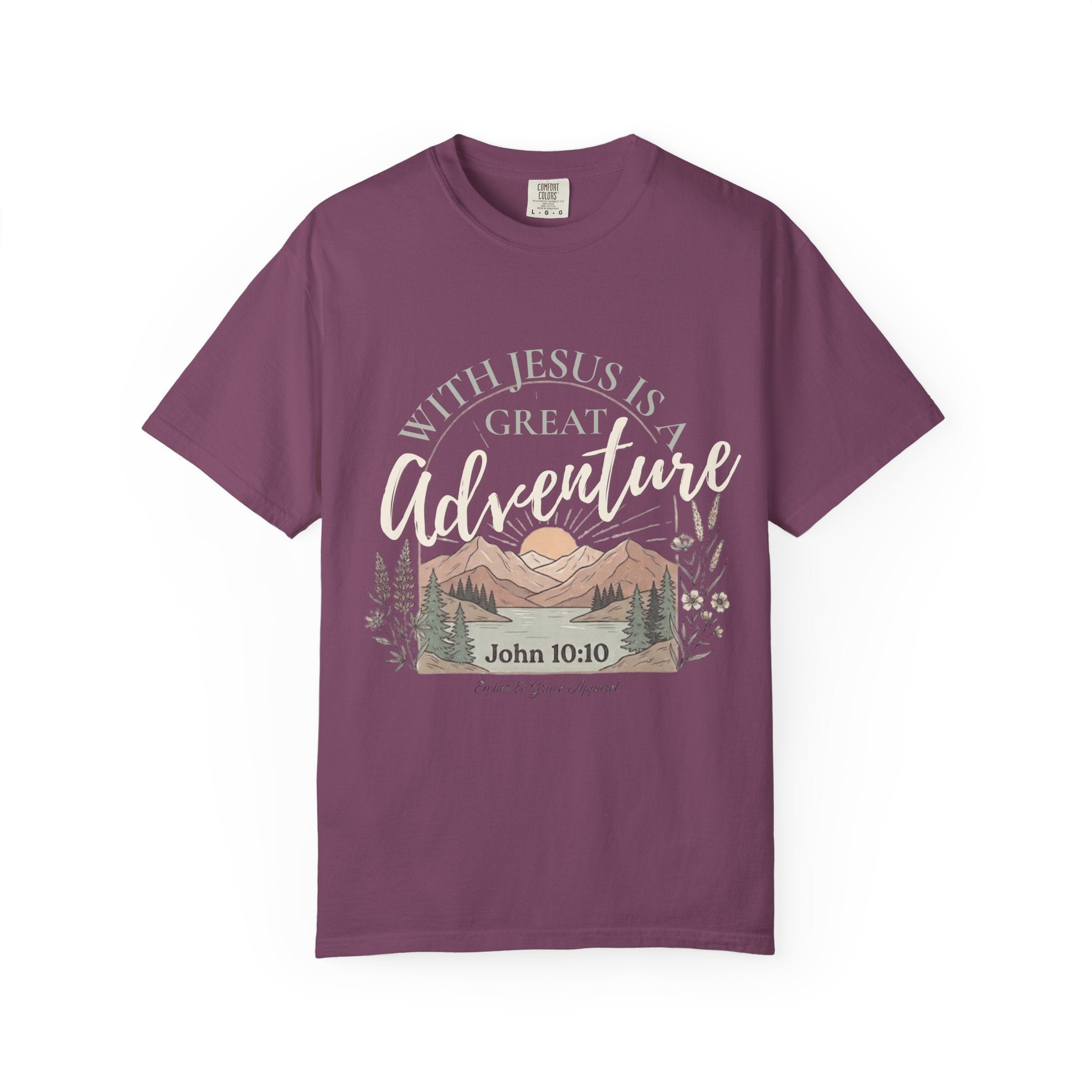 Adventure Faith T-Shirt — "With Jesus is a Great Adventure" John 10:10 Christian Tee