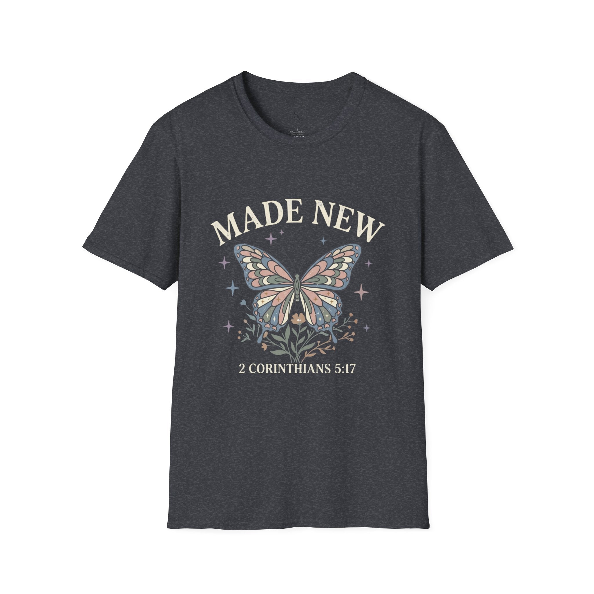 Made New Butterfly T-Shirt — 2 Corinthians 5:17 Christian Faith Tee