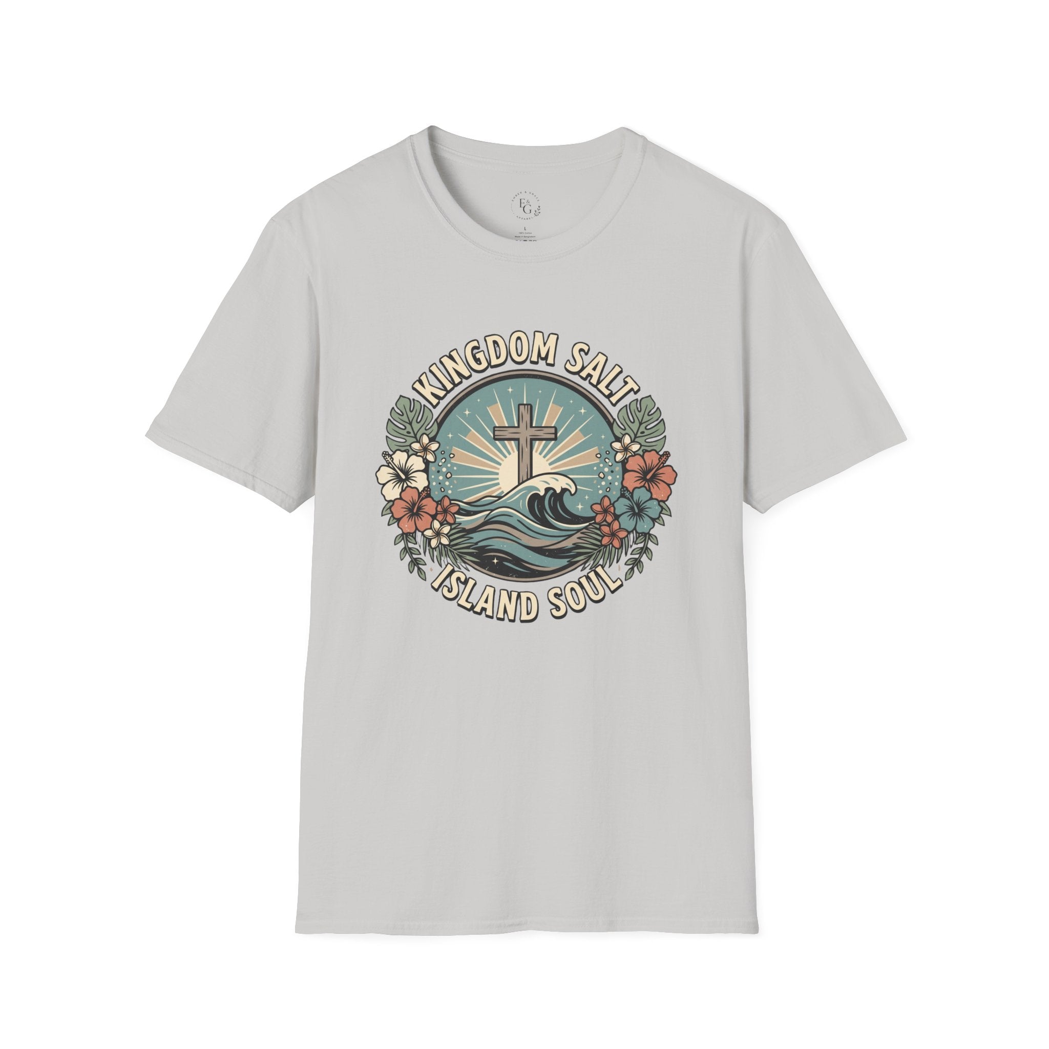 Kingdom Salt Island Soul T-Shirt — Cross, Waves & Tropical Floral Faith Tee