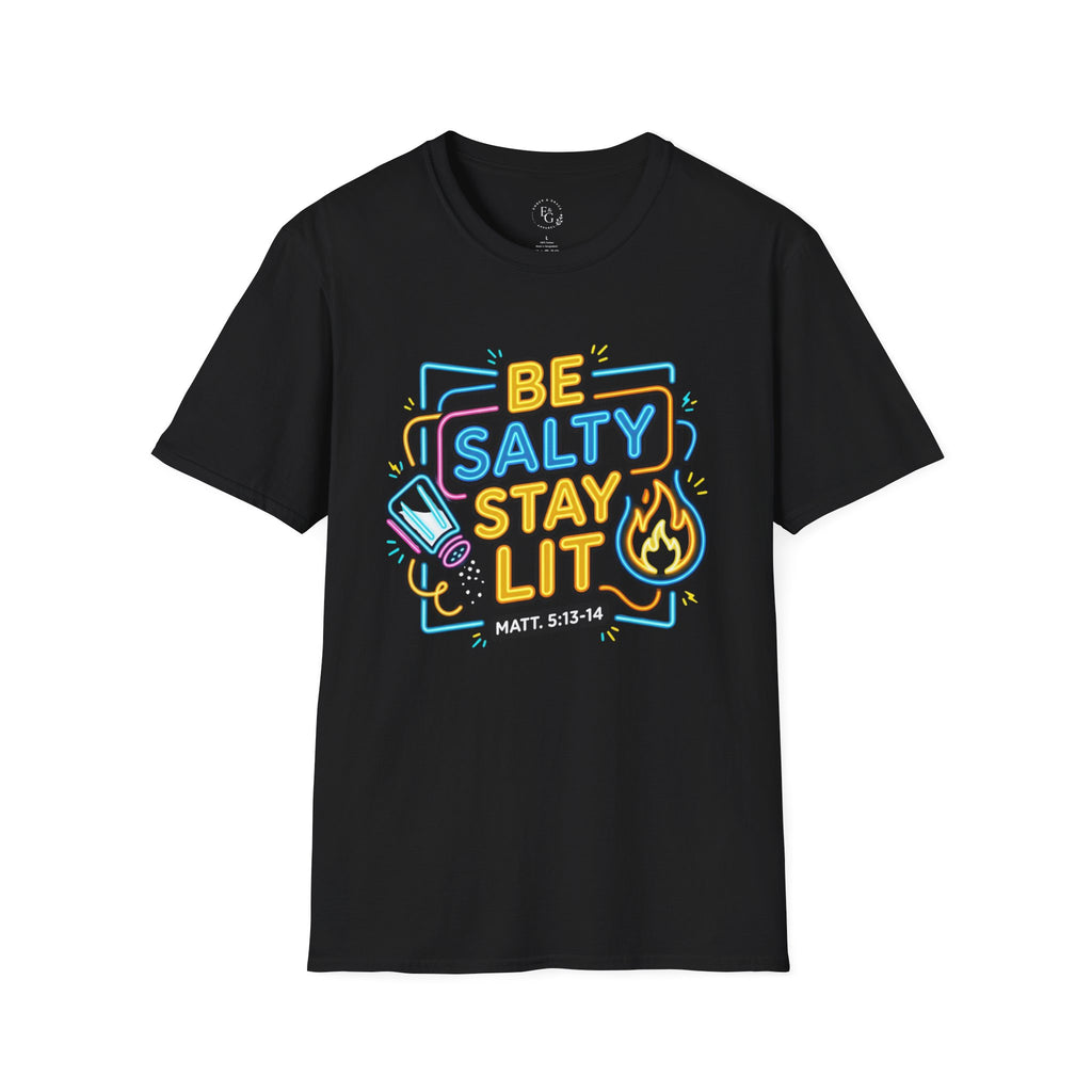 Be Salty Stay Lit T-Shirt — Neon Beach Graphic Tee (Matt. 5:13-14)