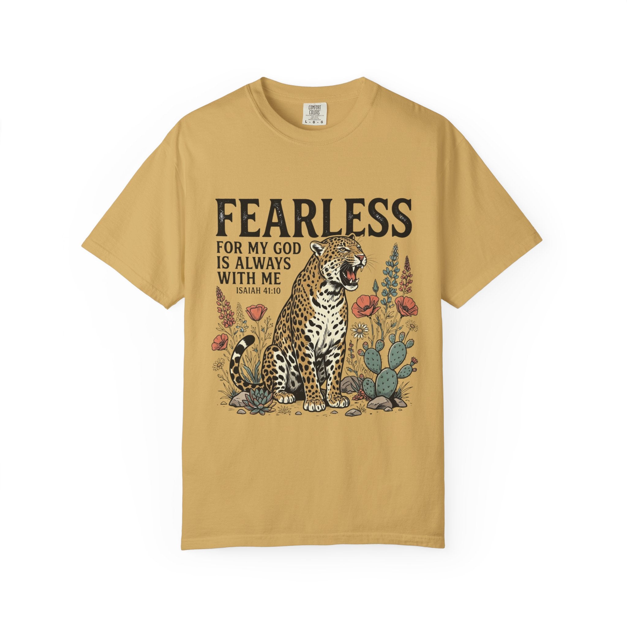 Fearless Leopard Christian T-Shirt — "For My God is Always With Me" Inspirational Tee