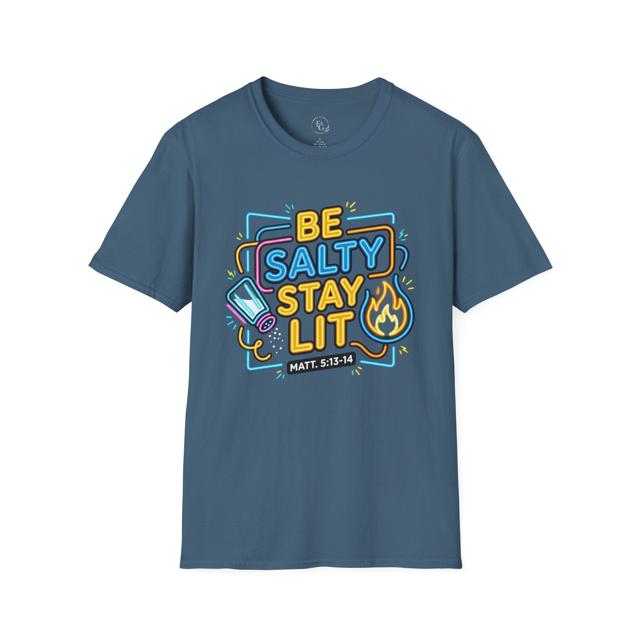 Be Salty Stay Lit T-Shirt — Neon Beach Graphic Tee (Matt. 5:13-14)