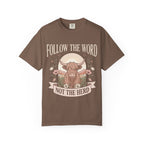 T-Shirt — "Follow the Word, Not the Herd" Highland Cow Graphic Tee