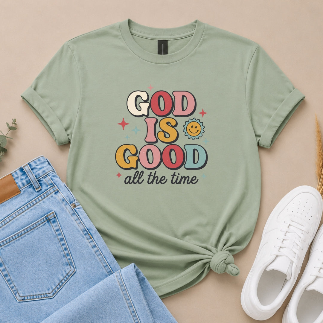 God Is Good T-Shirt — Retro Smile Faith Graphic Tee ("God Is Good All The Time")