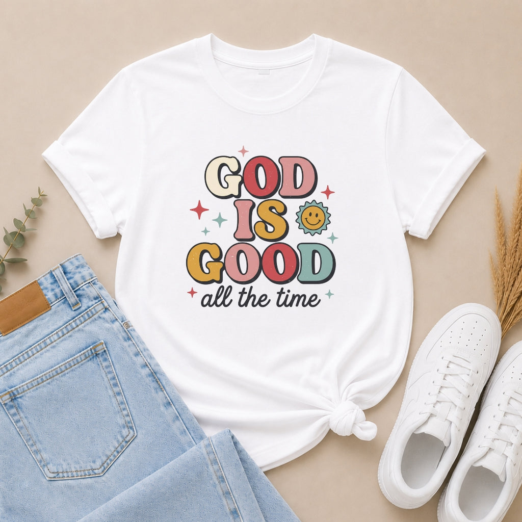 God Is Good T-Shirt — Retro Smile Faith Graphic Tee ("God Is Good All The Time")