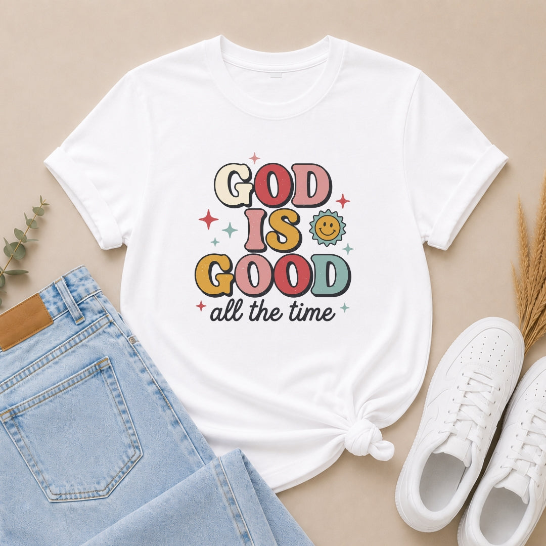 God Is Good T-Shirt — Retro Smile Faith Graphic Tee ("God Is Good All The Time")