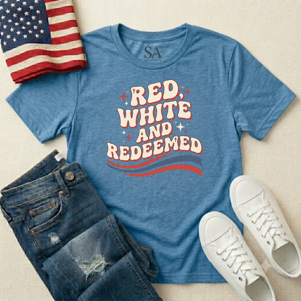 Patriotic "Red, White and Redeemed" T-Shirt