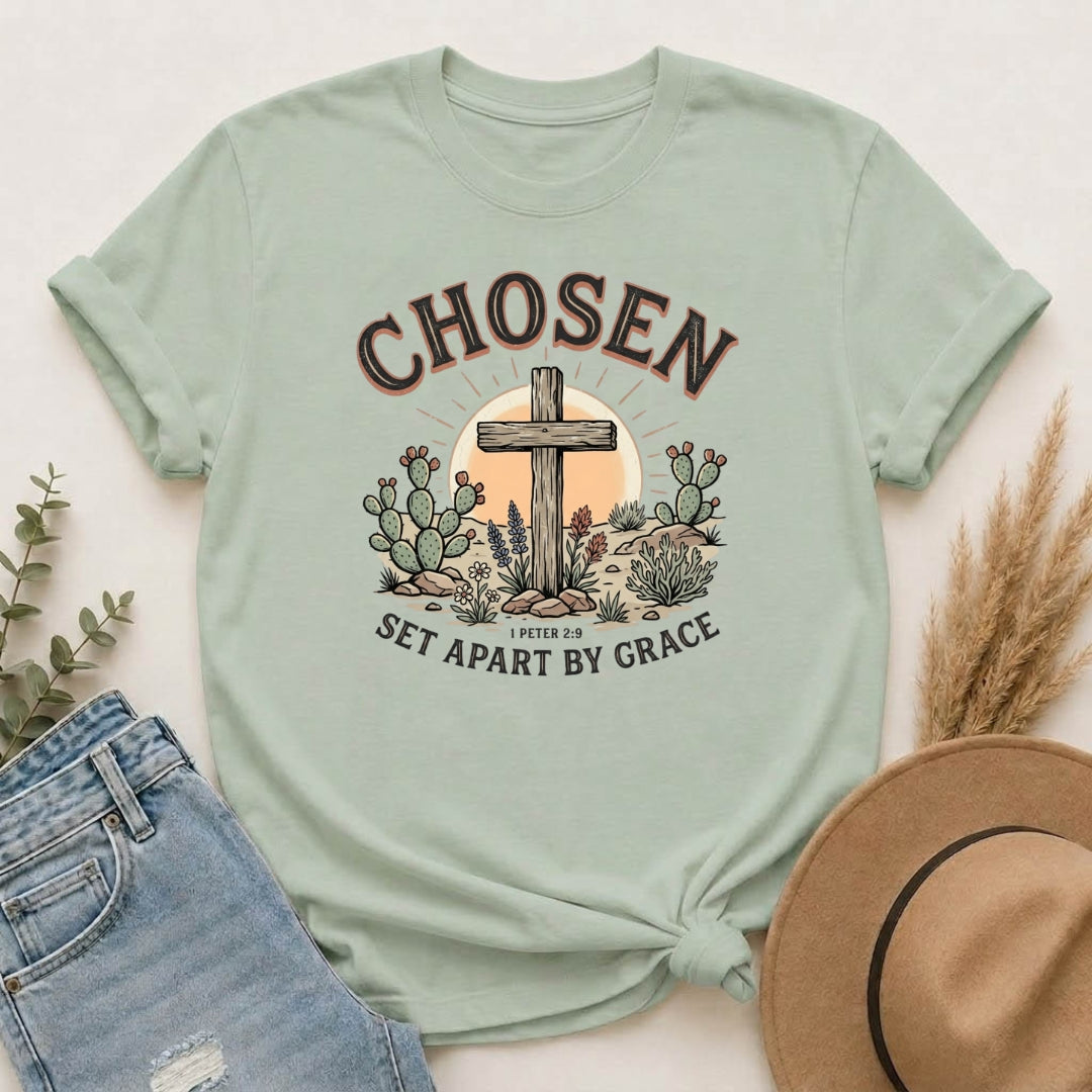 Chosen Cross T-Shirt — "Set Apart by Grace" Christian Faith Tee