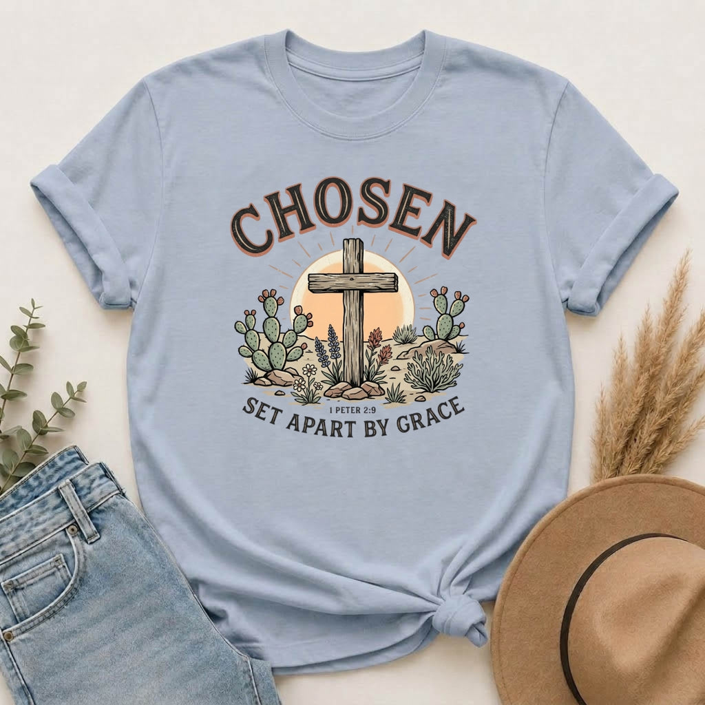 Chosen Cross T-Shirt — "Set Apart by Grace" Christian Faith Tee