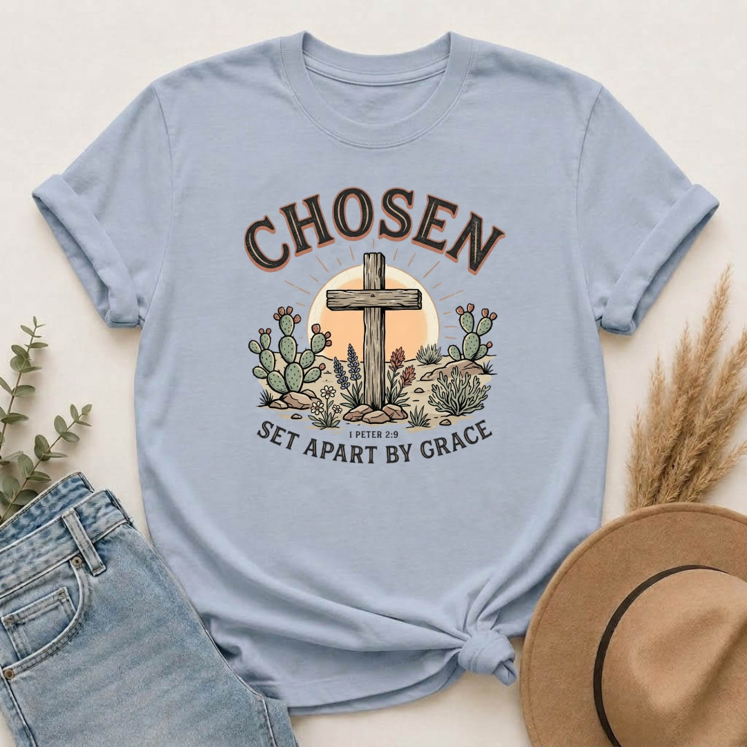 Chosen Cross T-Shirt — "Set Apart by Grace" Christian Faith Tee