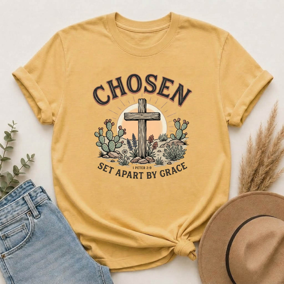 Chosen Cross T-Shirt — "Set Apart by Grace" Christian Faith Tee