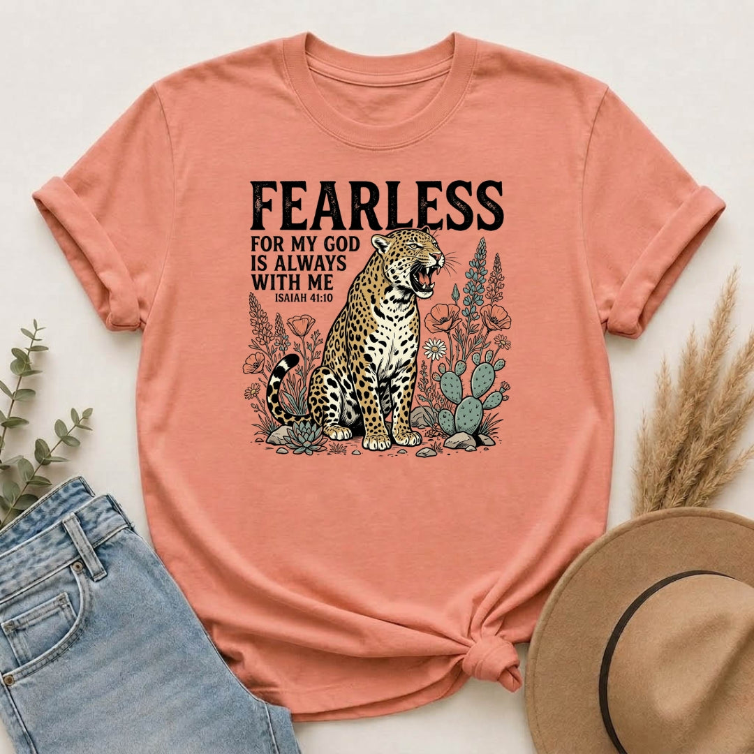 Fearless Leopard Christian T-Shirt — "For My God is Always With Me" Inspirational Tee