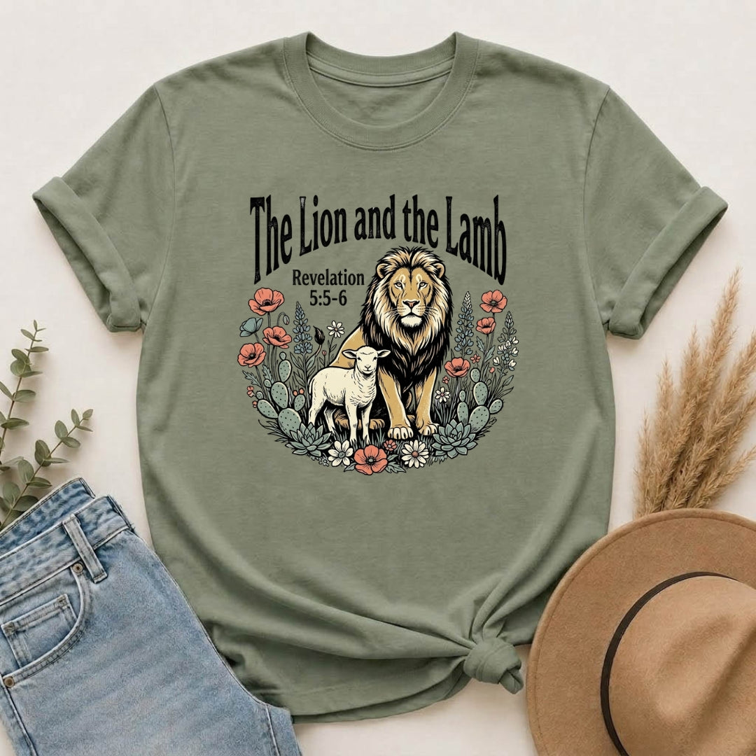 The Lion and the Lamb T-Shirt – Christian Scripture Tee (Revelation 5:5-6)