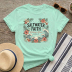 Saltwater Faith T-Shirt — 'Walking in Grace' Floral Surf Christian Tee