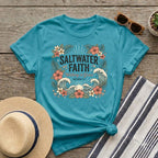Saltwater Faith T-Shirt — 'Walking in Grace' Floral Surf Christian Tee