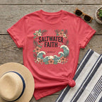 Saltwater Faith T-Shirt — 'Walking in Grace' Floral Surf Christian Tee