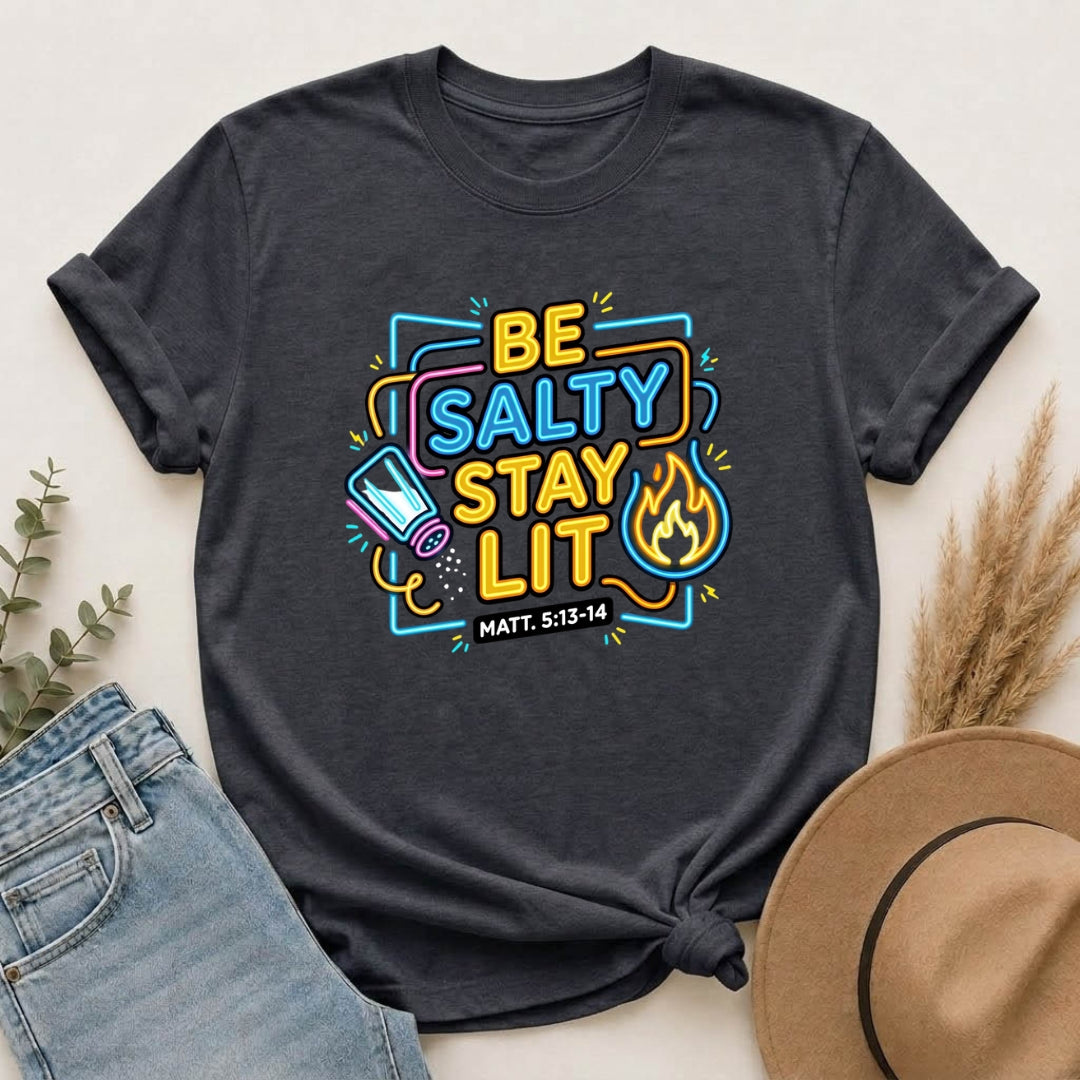 Be Salty Stay Lit T-Shirt — Christian Youth Graphic Tee (Matt. 5:13–14)