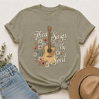 Then Sings My Soul Guitar T-Shirt — Floral Acoustic Music Tee
