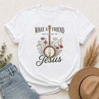 Christian Banjo T-Shirt — “What a Friend We Have in Jesus” Floral Gospel Tee