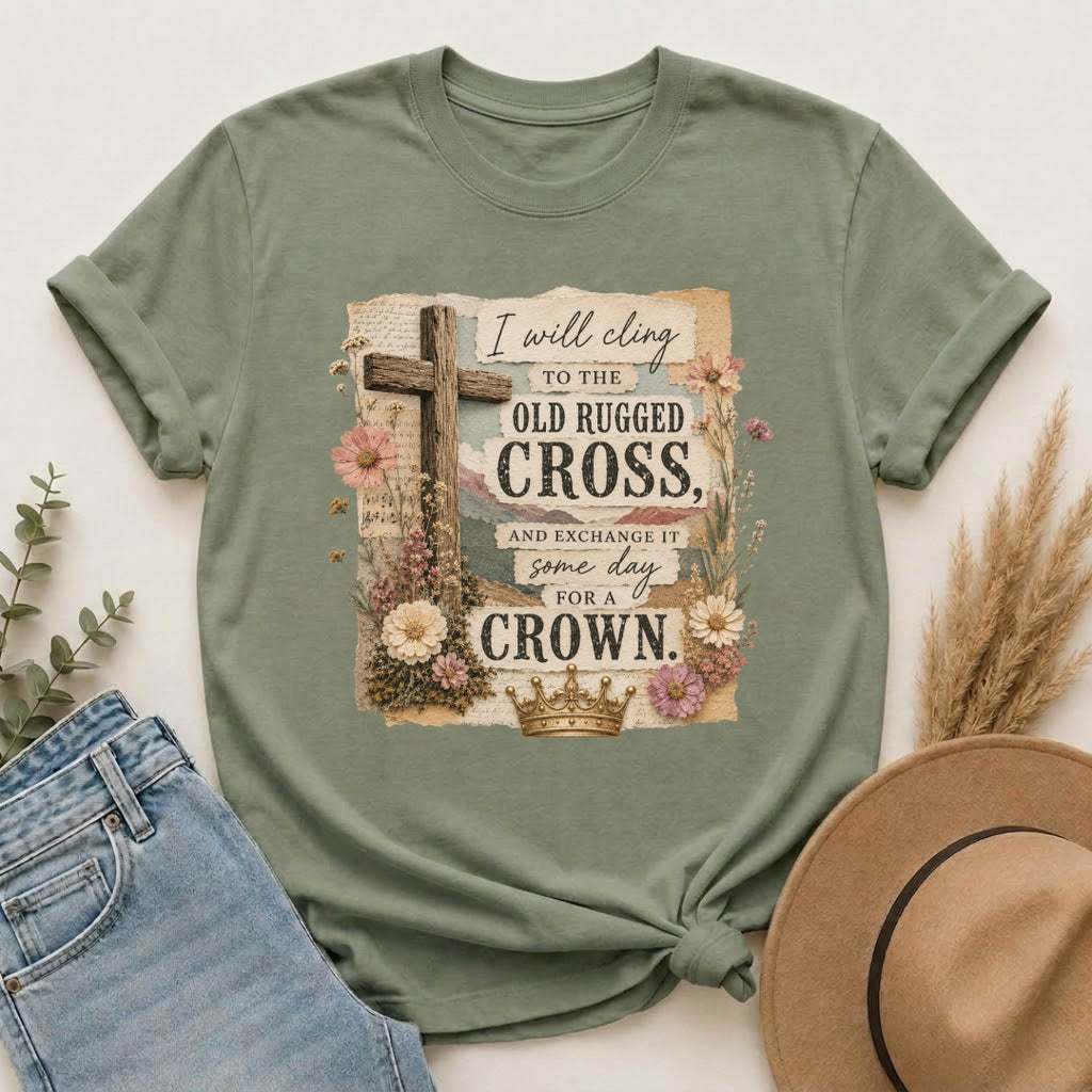 Vintage Christian T-Shirt — "I Will Cling to the Old Rugged Cross"