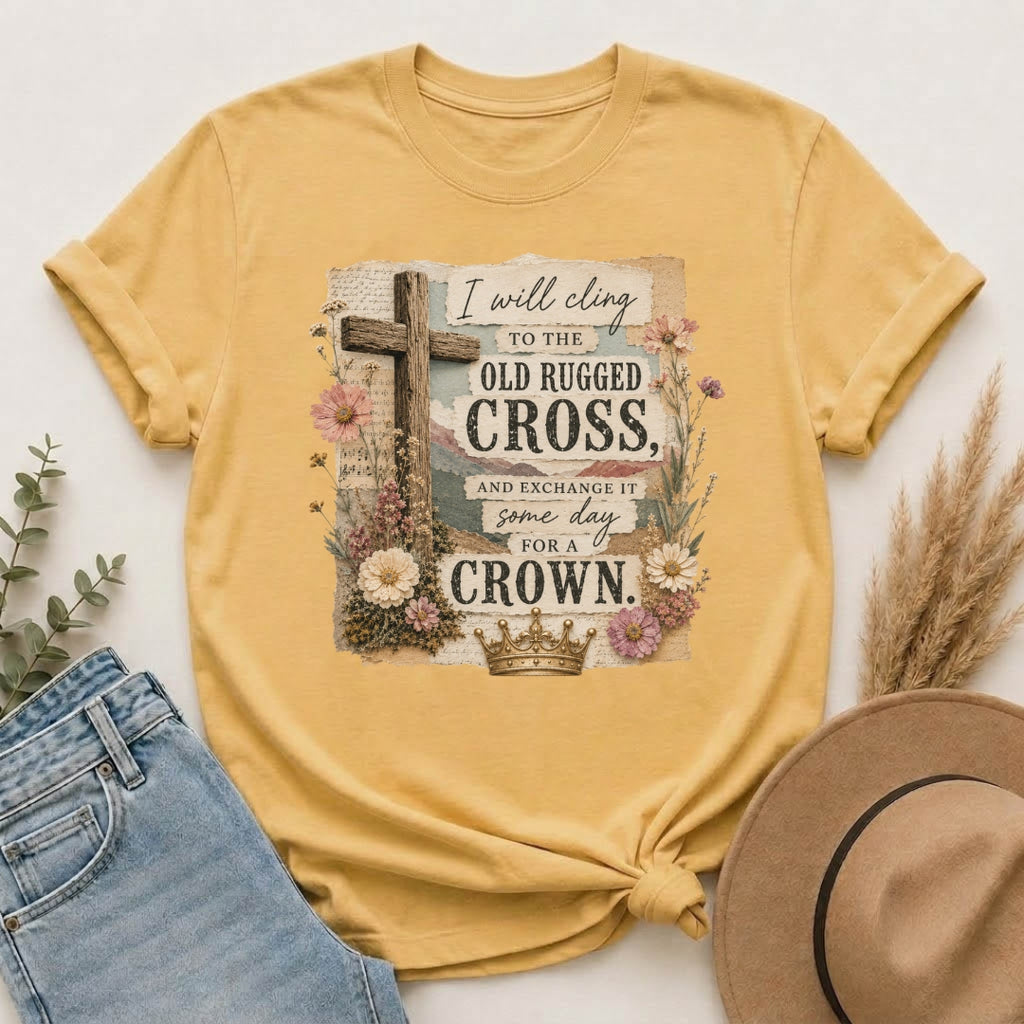 Vintage Christian T-Shirt — "I Will Cling to the Old Rugged Cross"