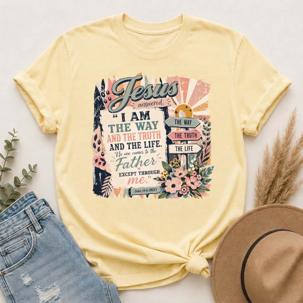 Jesus 'I Am The Way' Vintage Floral T-Shirt — Christian Faith Scripture Tee