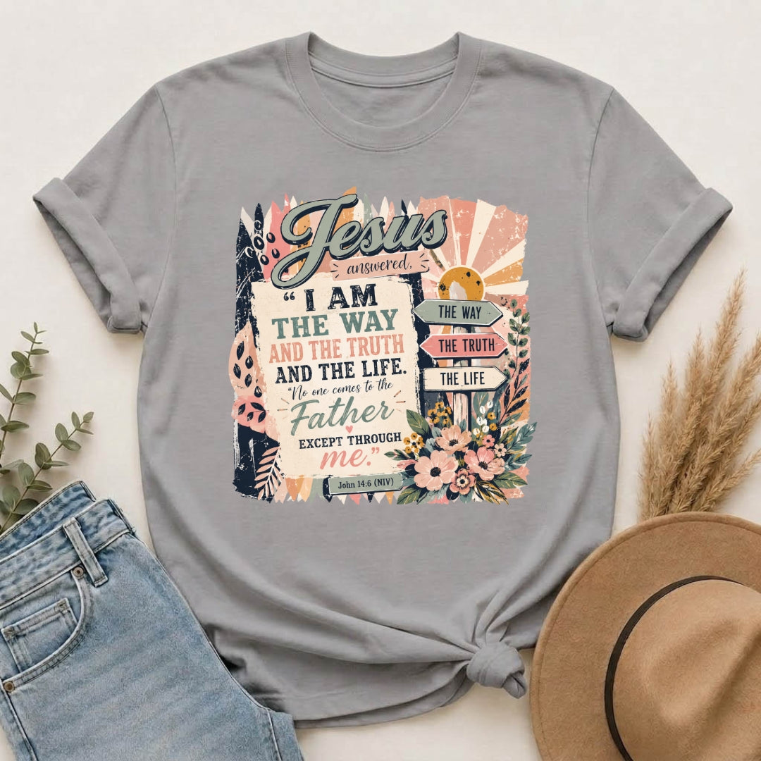 Jesus 'I Am The Way' Vintage Floral T-Shirt — Christian Faith Scripture Tee