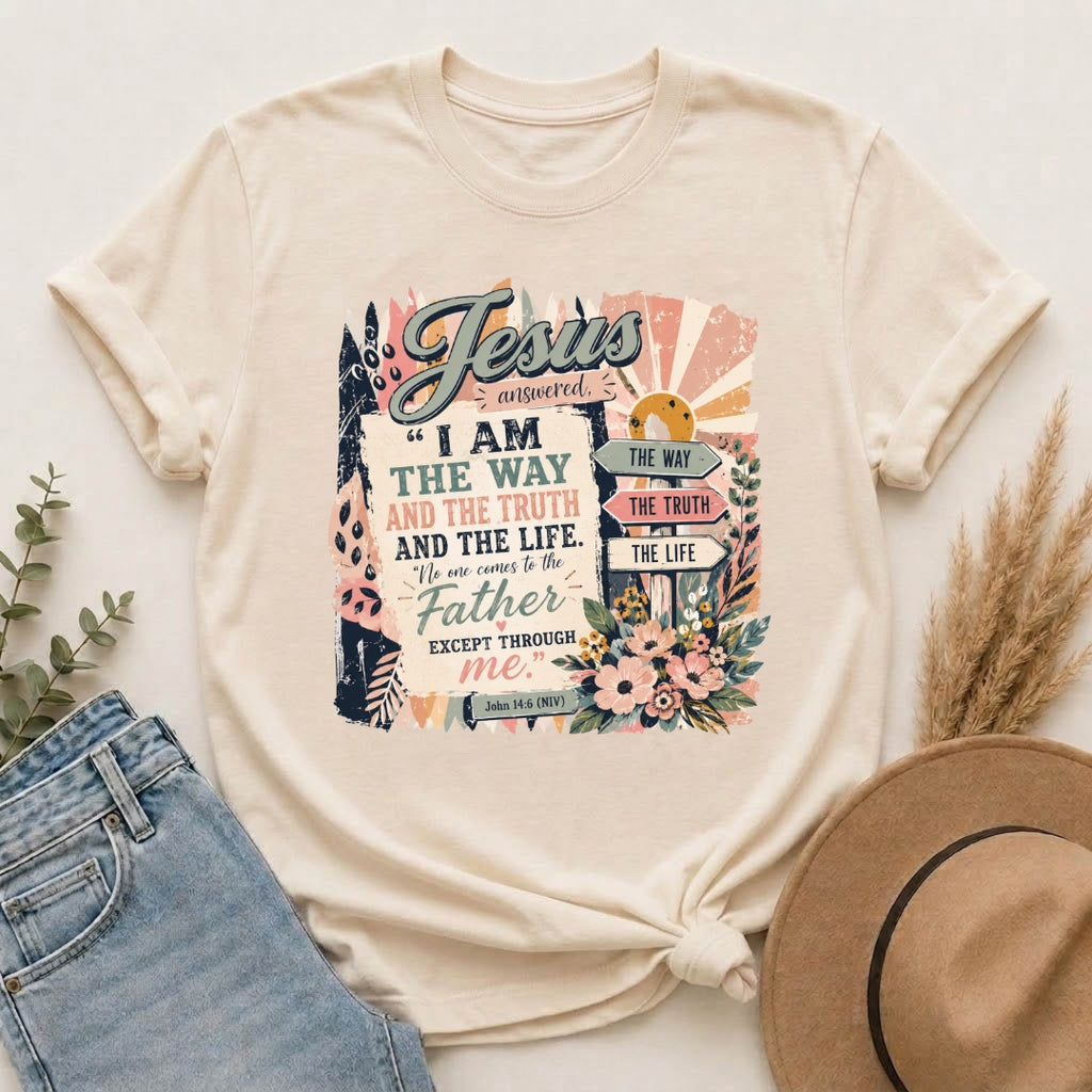 Jesus 'I Am The Way' Vintage Floral T-Shirt — Christian Faith Scripture Tee
