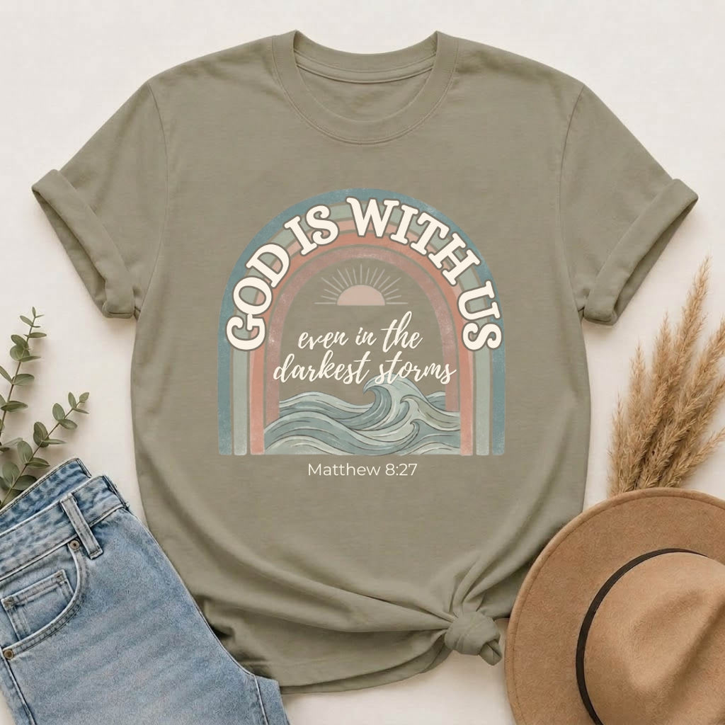 Christian ‘God Is With Us’ Rainbow T-Shirt — Faith-Based Inspirational Tee