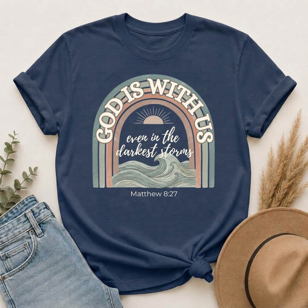 Christian ‘God Is With Us’ Rainbow T-Shirt — Faith-Based Inspirational Tee