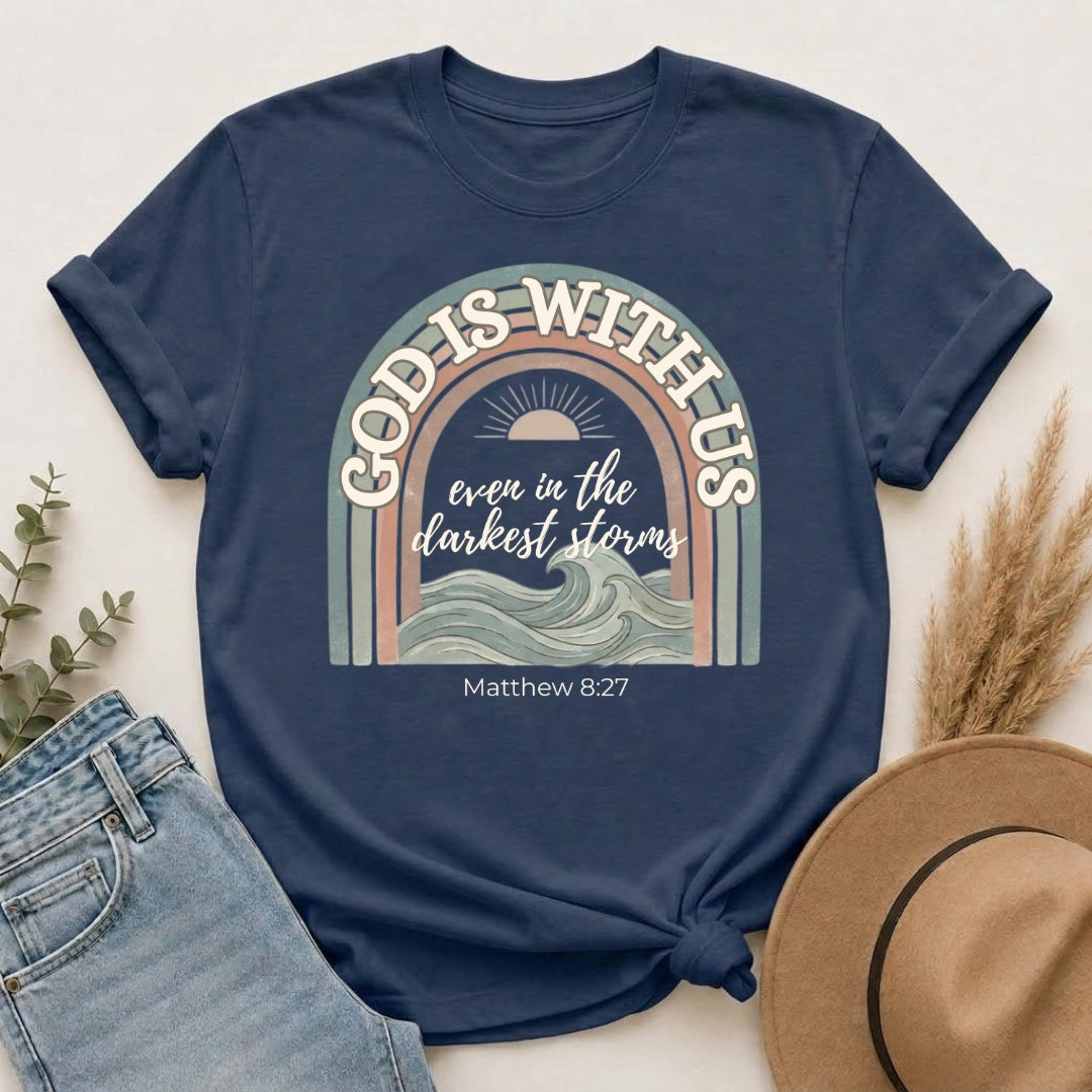 Christian ‘God Is With Us’ Rainbow T-Shirt — Faith-Based Inspirational Tee