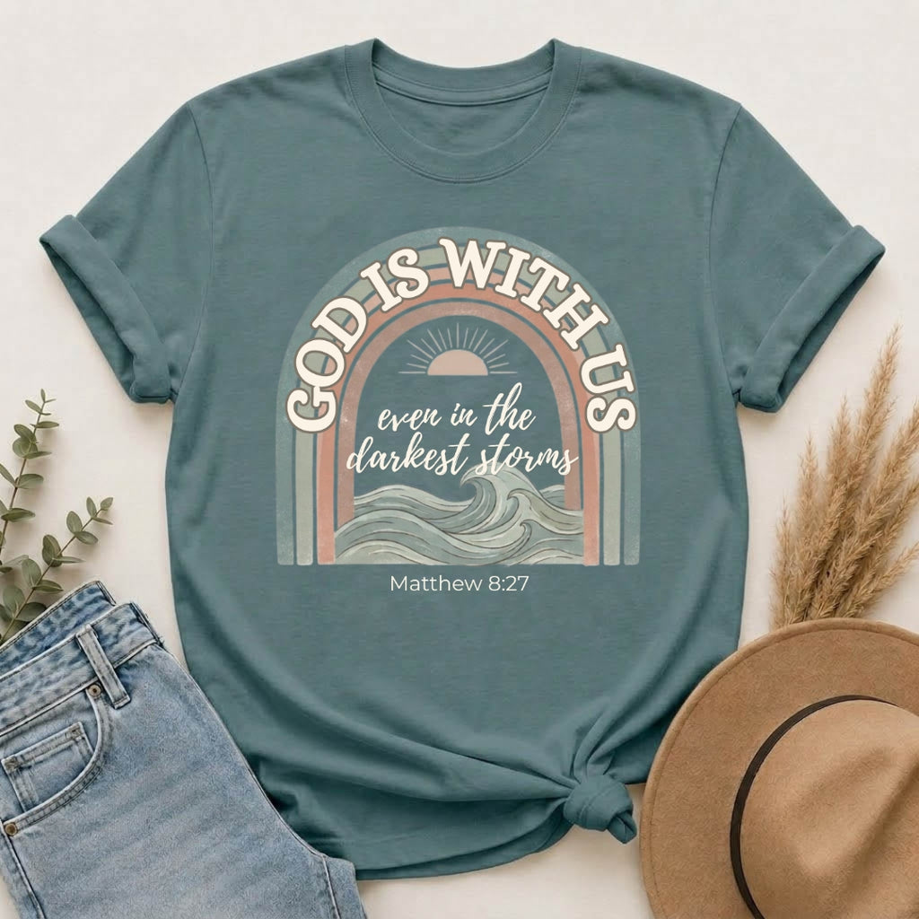 Christian ‘God Is With Us’ Rainbow T-Shirt — Faith-Based Inspirational Tee
