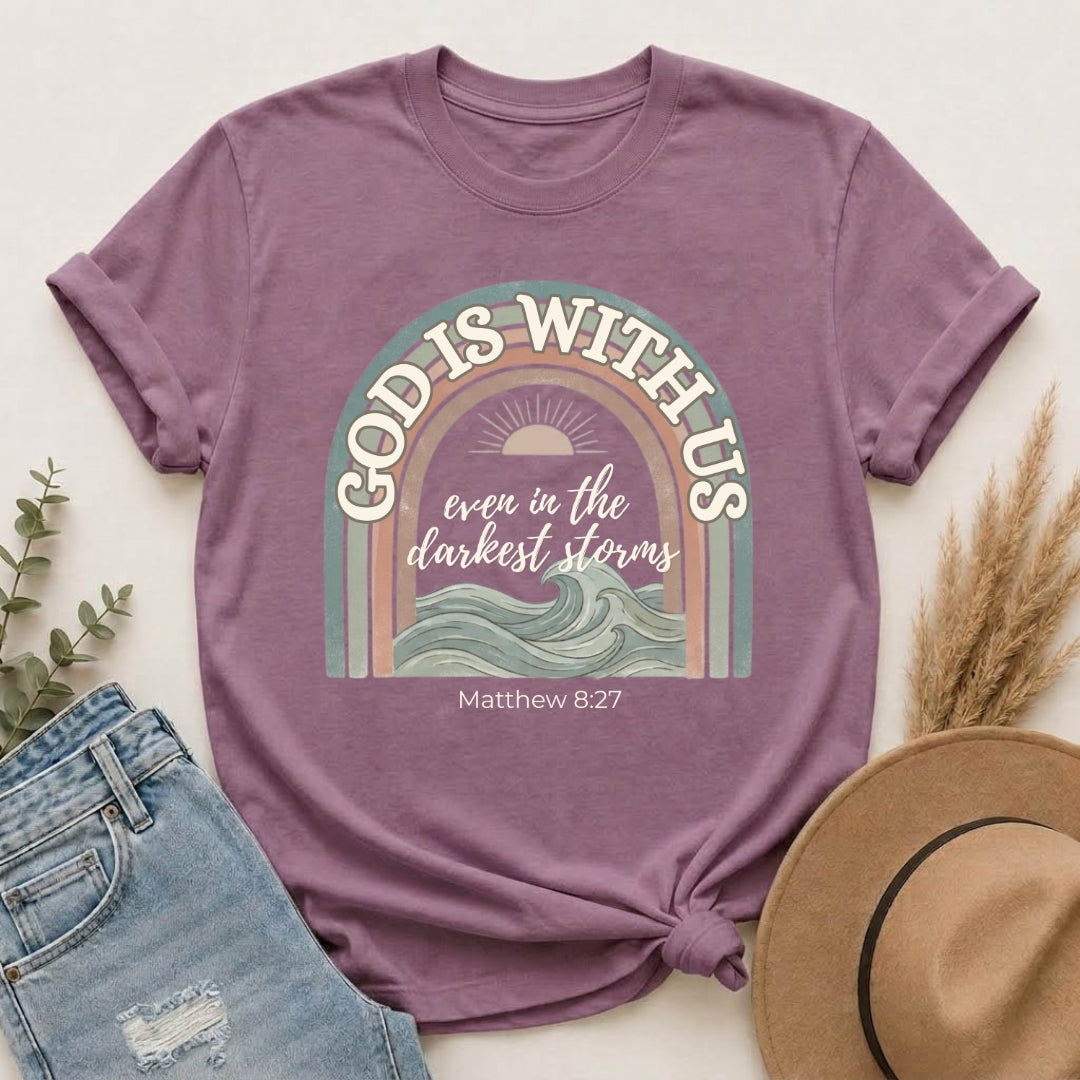Christian ‘God Is With Us’ Rainbow T-Shirt — Faith-Based Inspirational Tee