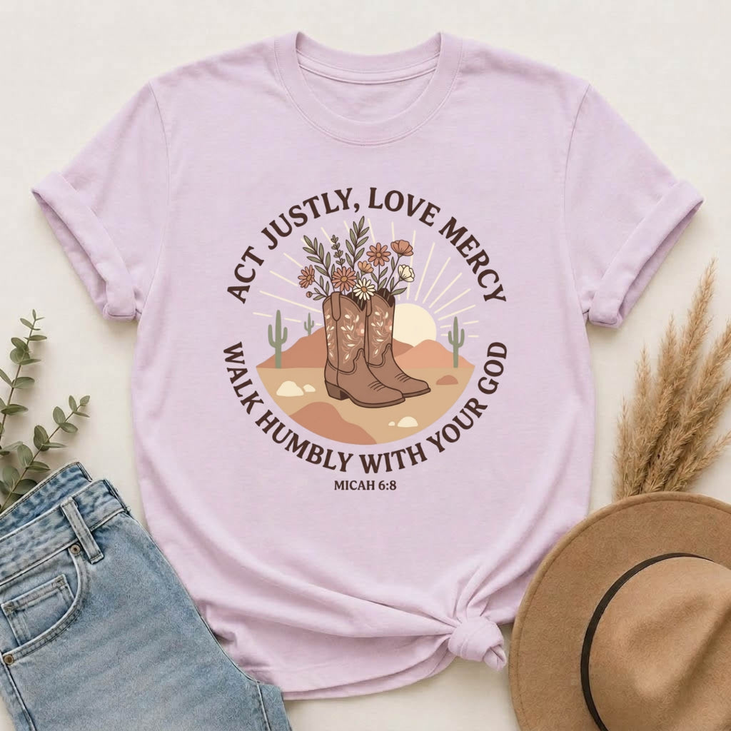 Faithful Cowgirl T-Shirt — “Act Justly, Love Mercy” Micah 6:8 Christian Tee