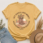 Faithful Cowgirl T-Shirt — “Act Justly, Love Mercy” Micah 6:8 Christian Tee