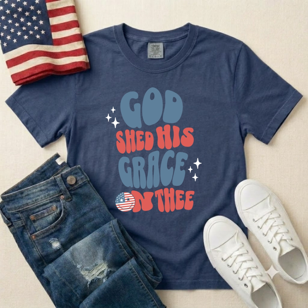 God Shed His Grace On Thee T-Shirt — Retro Patriotic Christian Tee