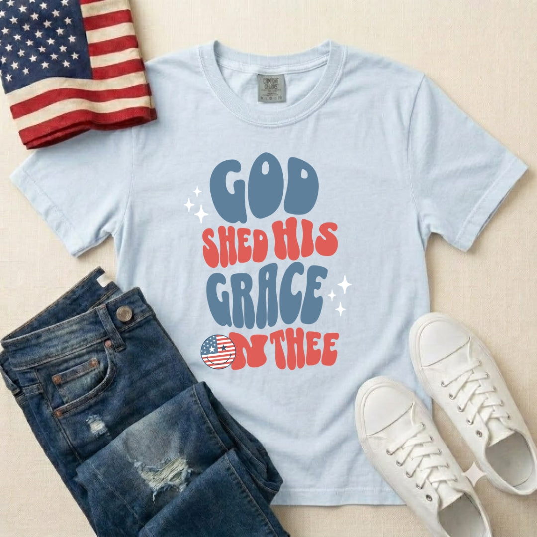 God Shed His Grace On Thee T-Shirt — Retro Patriotic Christian Tee