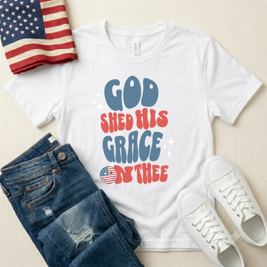 God Shed His Grace On Thee T-Shirt — Retro Patriotic Christian Tee