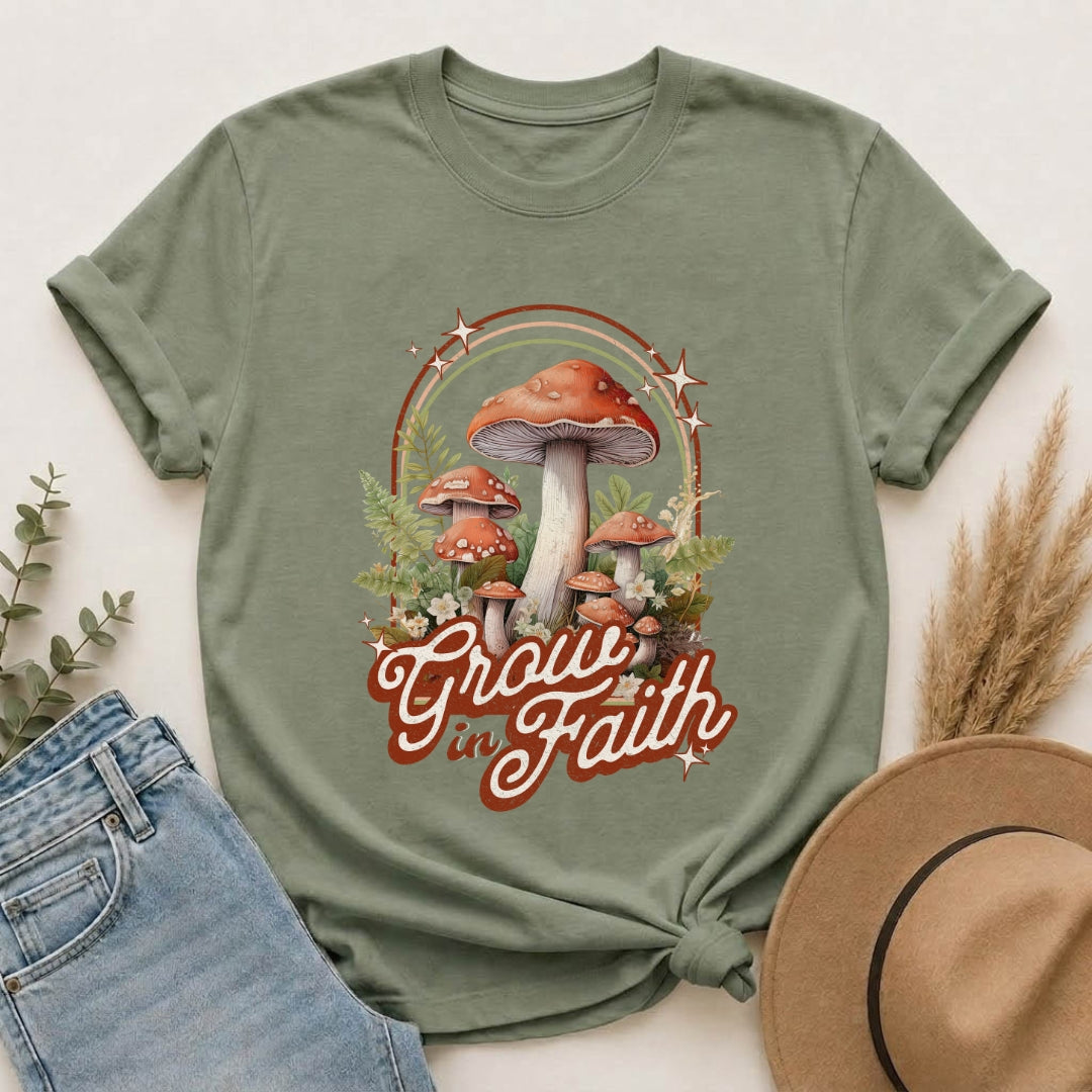 Grow in Faith Mushroom T-Shirt — Spiritual Nature Graphic Tee
