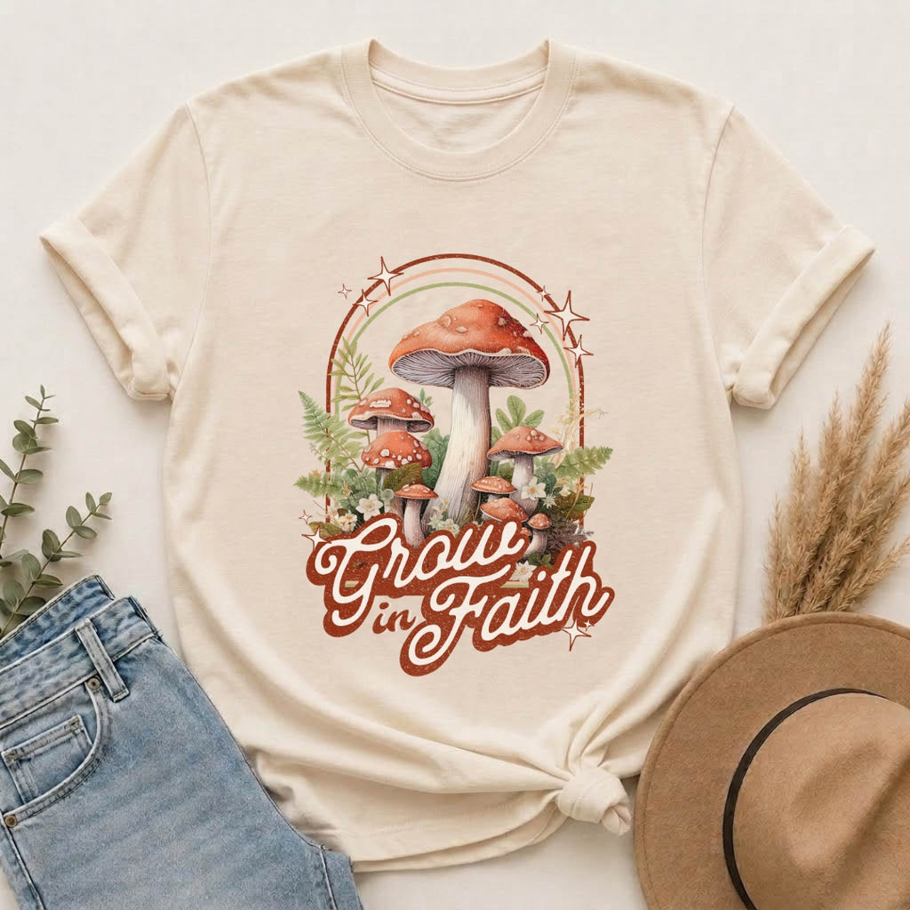 Grow in Faith Mushroom T-Shirt — Spiritual Nature Graphic Tee