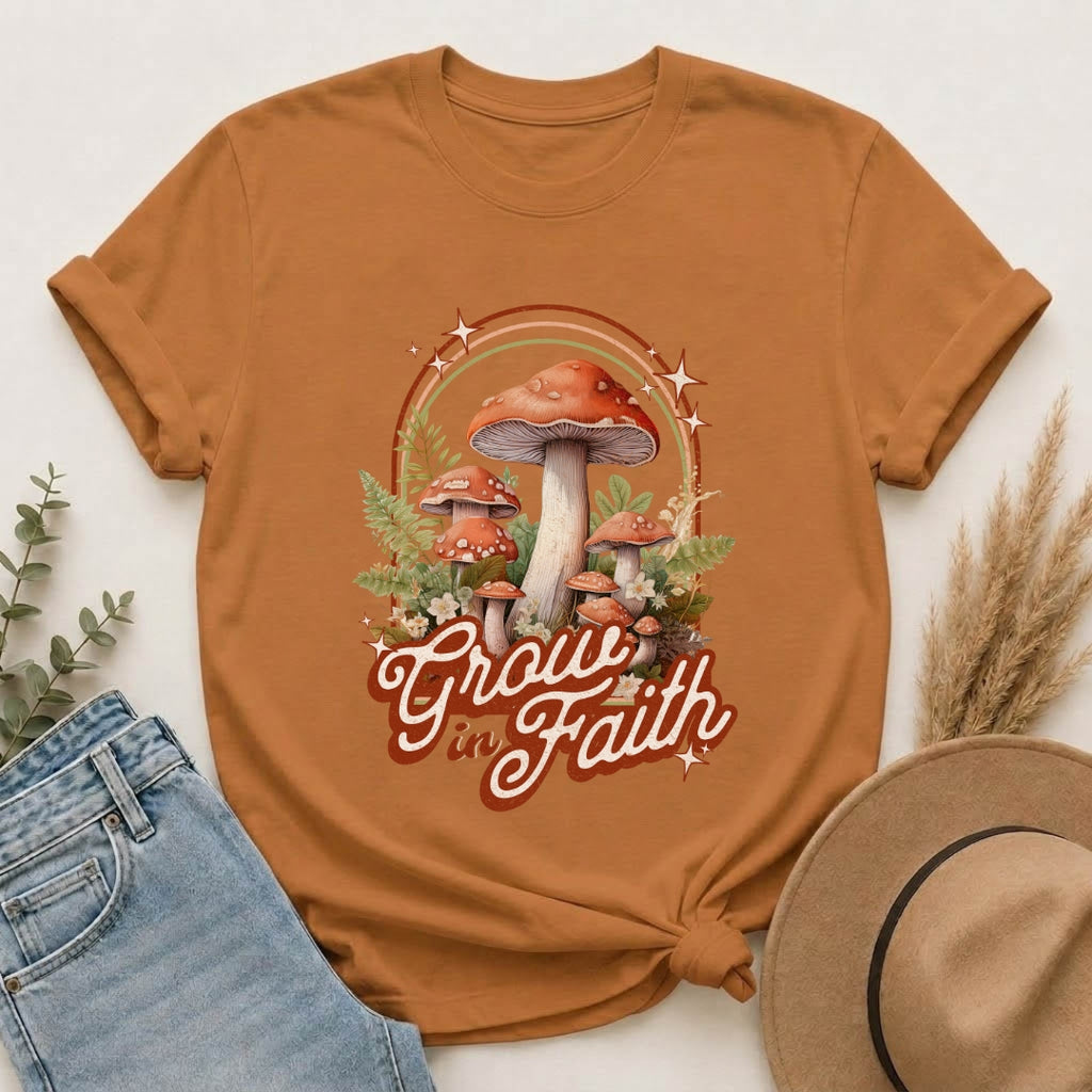 Grow in Faith Mushroom T-Shirt — Spiritual Nature Graphic Tee