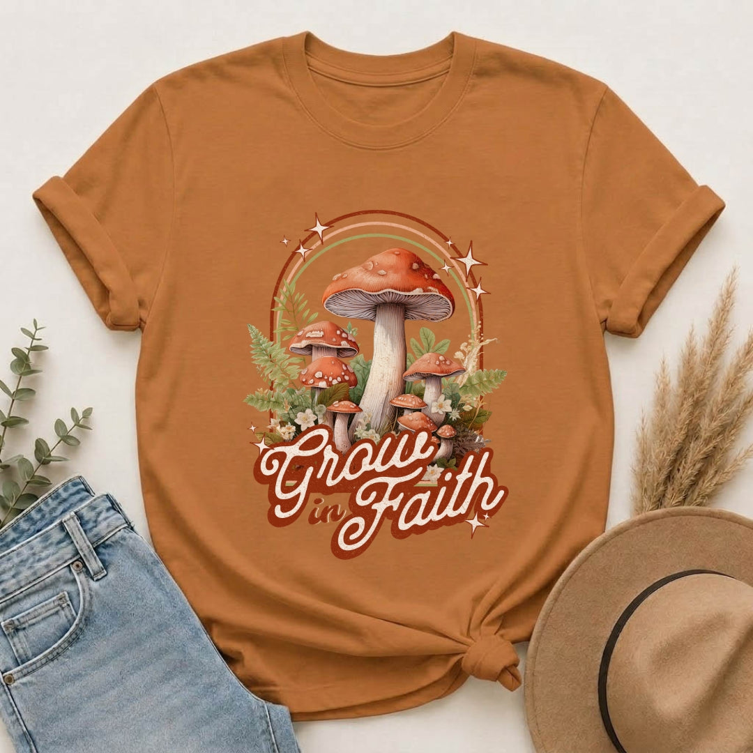 Grow in Faith Mushroom T-Shirt — Spiritual Nature Graphic Tee
